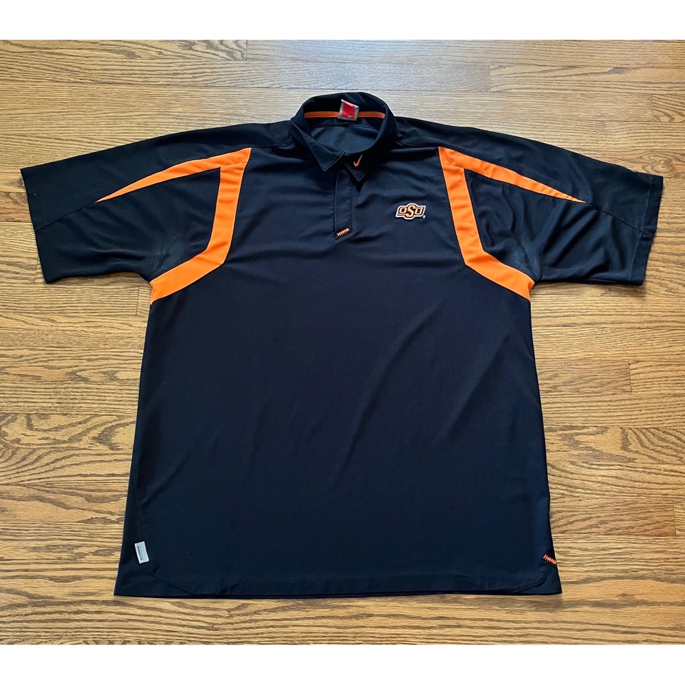 Nike Oklahoma State Cowboys OSU Polo Shirt Mens 3XL Black Orange Fit Dry 2007